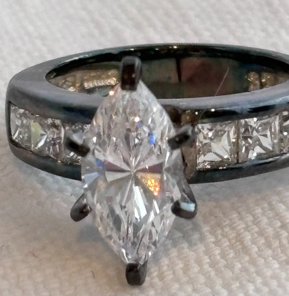 NIB Absolute 925 Silver Black Rhodium Marquise CZ Engagement Ring Size Approx 6